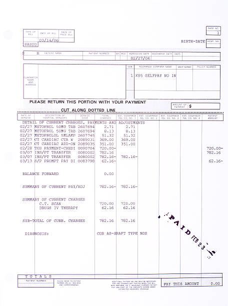 Paper Medical Bill Cardiac CT Scan Stamped &quot;PAID&quot;, Health Care stock photo