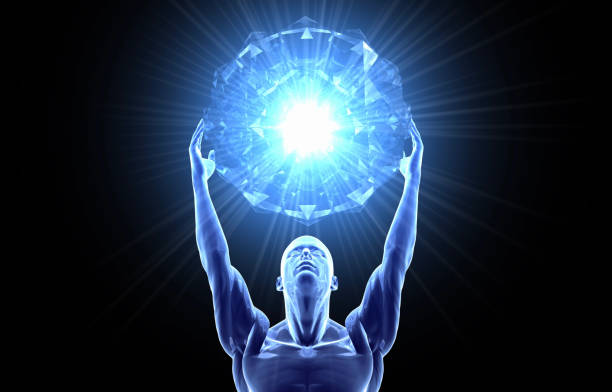 Super Human Who Lifting Energy Crystal stock photo