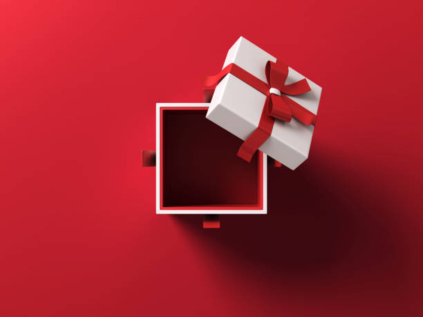 istock 3d rendering Empty open White Gift Box Tied With Red Ribbon stock photo. 1451899214