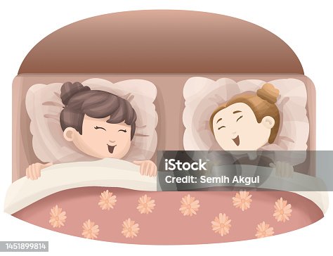 istock Girl Children Siblings Laughing In the Bed Cartoon Illustration 1451899814