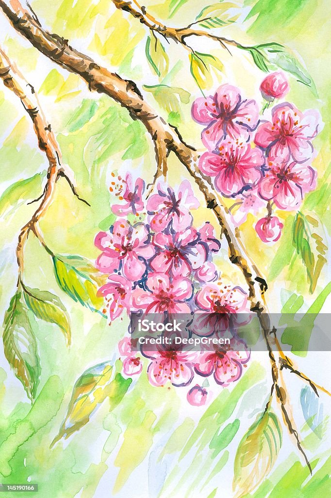 Różowe kwiaty - Zbiór ilustracji royalty-free (Akwarela)