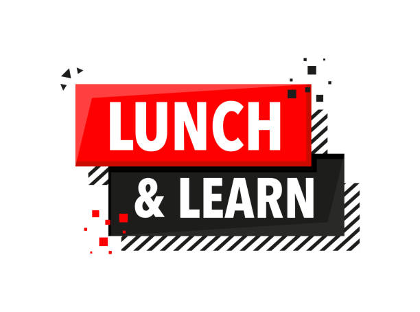 Lunch and learn Announcement Megaphone Label. Loudspeaker speech bubble. vector art illustration