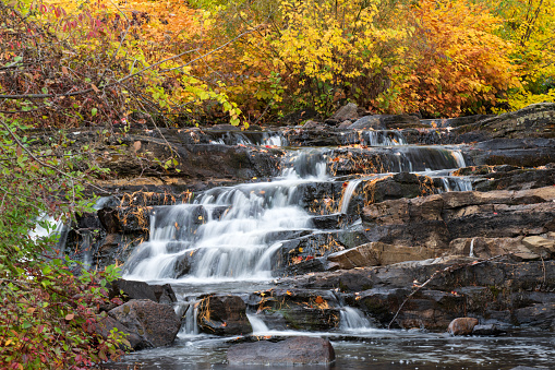 Waterfalls at Schroon Lake in Autumn, New York, USA