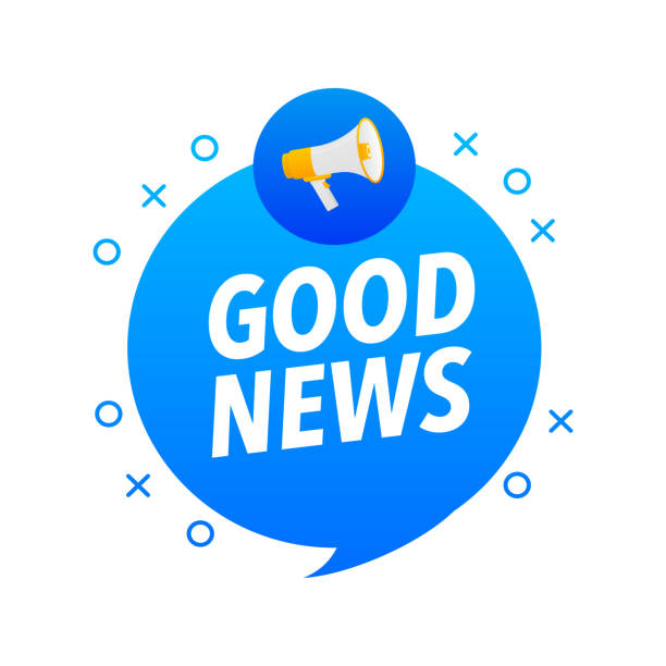 istock Good news Announcement Megaphone Label. Loudspeaker speech bubble. 1451909337