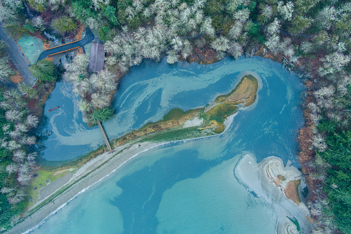Aerial view of Tolmie State Park in Olympia, Washington