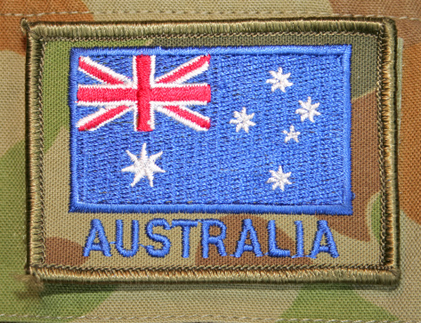 The Australian Flag as worn on the uniform of an Australian soldier during ANZAC day.