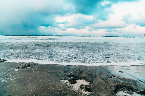 Norway coast in winter with snow bad cloudy weather. High quality photo