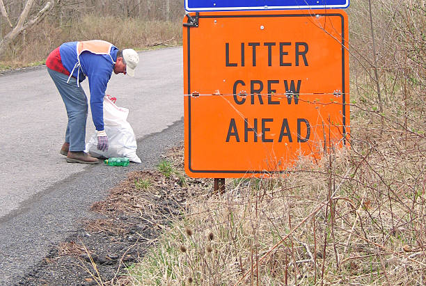 Volunteer collecting litter stock photo