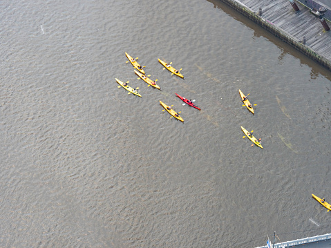 High angle view of kayaks on the Yarra River