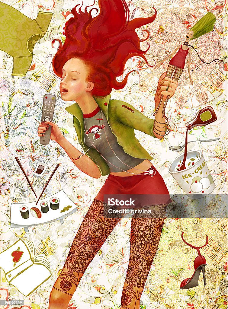Cantar Menina Adolescente - Royalty-free Cantar Ilustração de stock