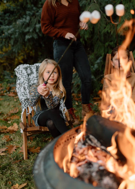 istock Girl roasting marshmallows while camping with family 1451935216
