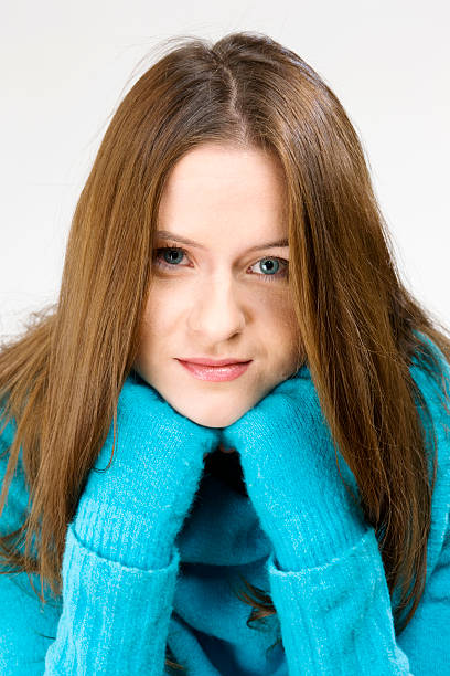 istock girl in blue sweater and mittens#1 145193549