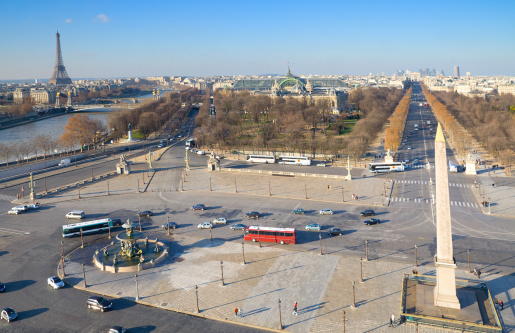 Wide angle view of Paris on a bright winter day. Including many famous landmarks.
