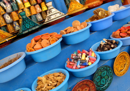Colorful traditional Moroccan Pottery on the Market.  