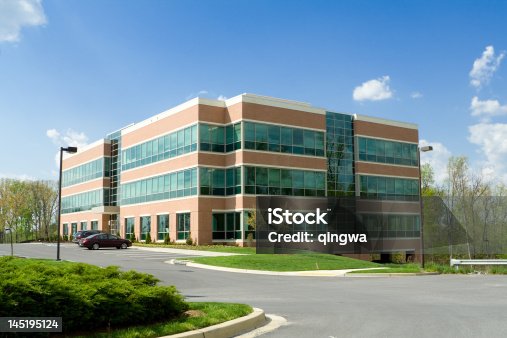 istock Modern Cube Shaped Office Building, Parking Lot, Suburban Maryland, USA 145195124