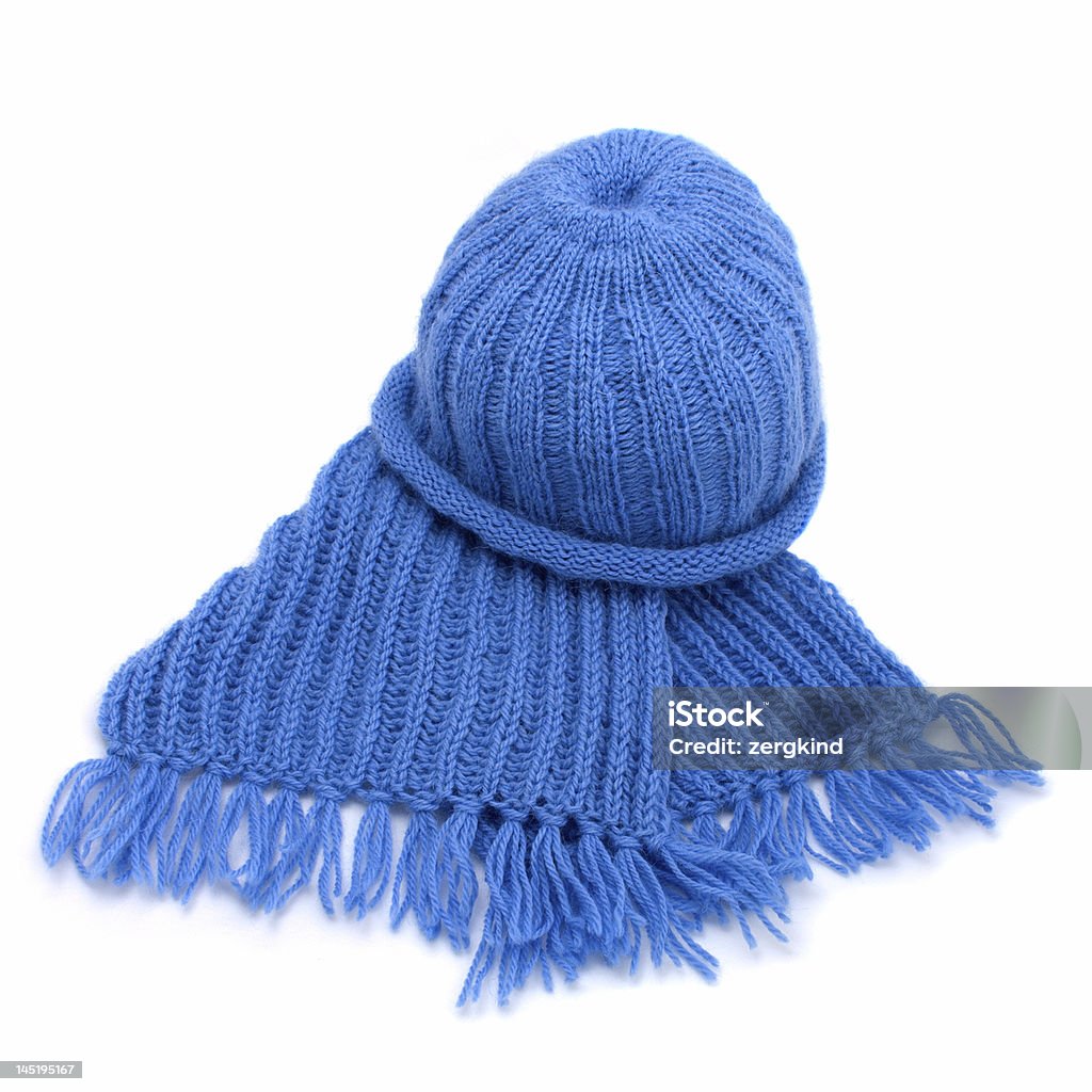 Warm knitted scarf and cap Art And Craft Stock Photo