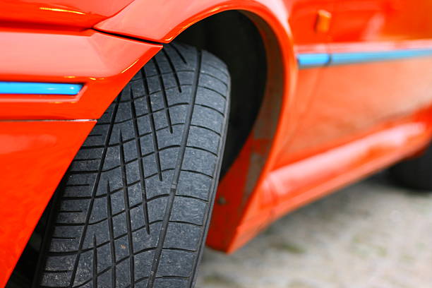 istock Tire tread of a red racing car 145195520