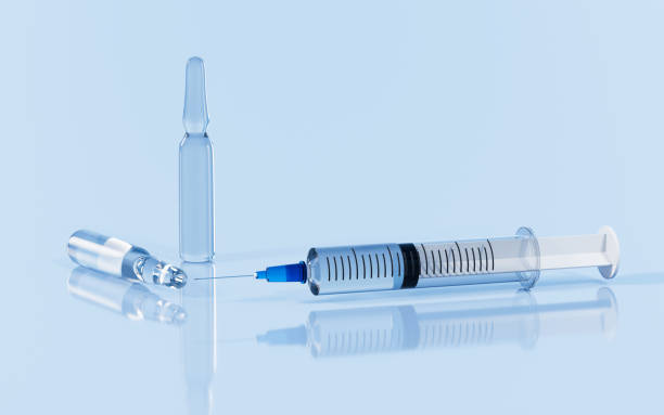 istock Ampoules and syringes in the lab, 3d rendering. 1451962786