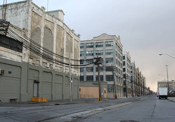 New York warehouses Warehouses along the waterfront in Brooklyn, New York. run down neighborhood stock pictures, royalty-free photos & images