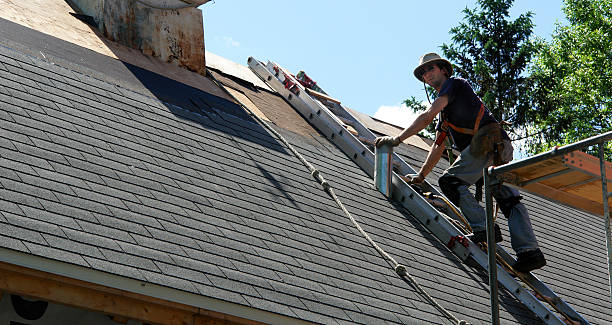 Man on a ladder replacing the roof roofer with shingle ladder photos stock pictures, royalty-free photos & images