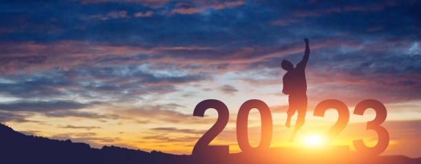 istock Happy New Year Background. Successful jump to the year 2023. 1451982917