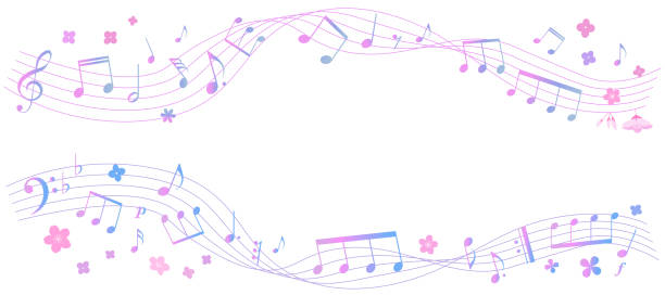 春をイメージした花と楽譜のフレームイラスト - music musical note musical staff treble clef点のイラスト素材／クリップアート素材／マンガ素材／アイコン素材