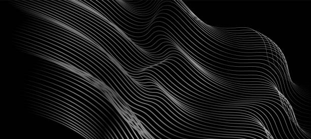 istock Abstract dotted wave line particle of black gray design element on dark black background. Modern technology futuristic concept. Vector illustration 1452001443