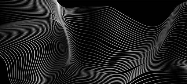 istock Abstract dotted wave line particle of black gray design element on dark black background. Modern technology futuristic concept. Vector illustration 1452001648