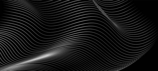 istock Abstract dotted wave line particle of black gray design element on dark black background. Modern technology futuristic concept. Vector illustration 1452008266