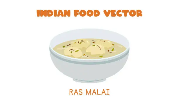 Vector illustration of Indian Ras Malai or Rossomalai flat vector illustration isolated on white background. Ras Malai clipart cartoon. Asian food. Indian cuisine. Indian food