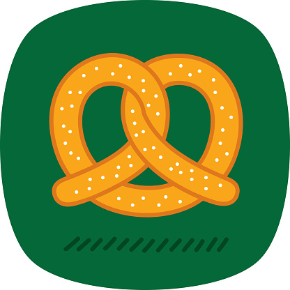 Vector illustration of a hand drawn pretzel against a green background.