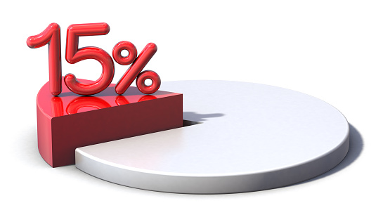 15% red pie chart isolated on white background. 3d illustration.