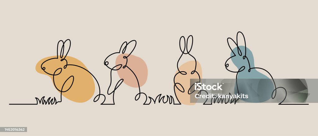 One Line Animals Rabbit Hand Drawn One Line Cute Rabbits Stock Illustration - Download Image ...