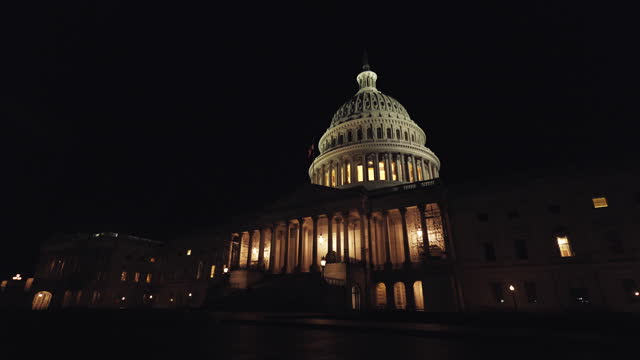 The United States Capitol Building in Washington, DC: An Ultra-Wide Shot at Night