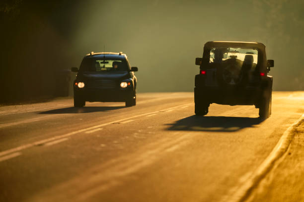 Highway at sunrise  on Vancouver Island, British Columbia