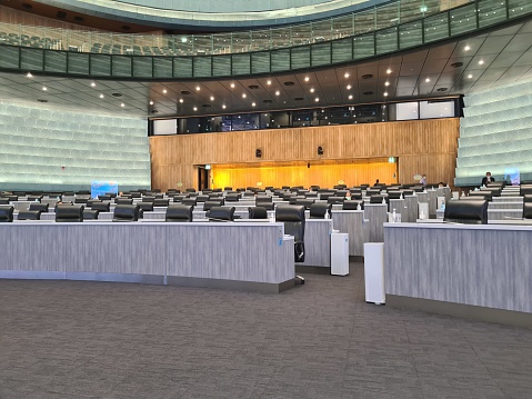 The meeting room of the Thai Senate has air purifiers to help fight COVID-19.