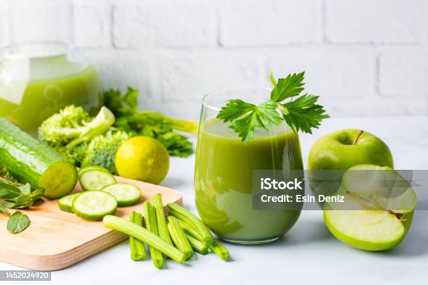 A Glass Of Green Celery Juice Celery Drink Prepared For Healthy Nutrition And Detox Stock Photo - Download Image Now