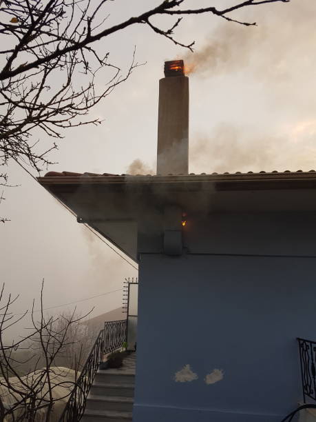 istock chimney fire burning fire in fireplace in winter season 1452032993