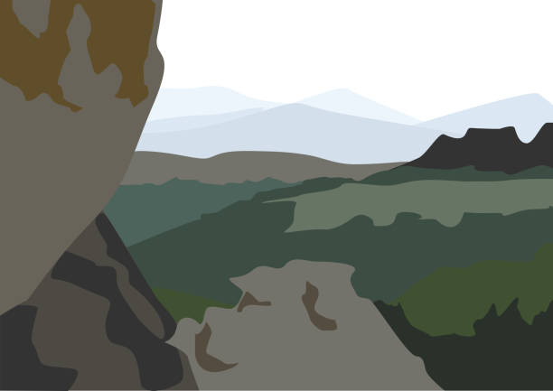 ilustrações, clipart, desenhos animados e ícones de desenho natural da montanha rochosa búlgara - backpacker green vacations outdoors