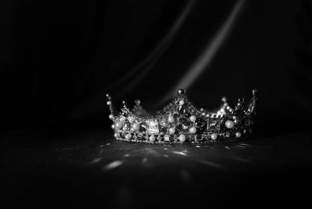 istock Vintage luxury rich crown with gemstones. Black and white. 1452047421