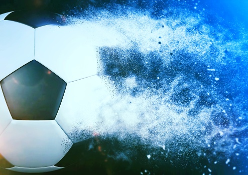 3d illustration composite explosion effect on soccer ball in sport concept