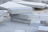 View of paving slabs stacked on top of each other.