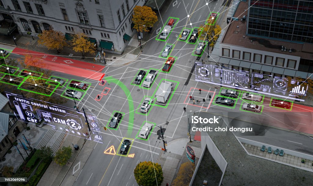 smart city Integrated control system simulation and autonomous driving in smart city Smart City Stock Photo