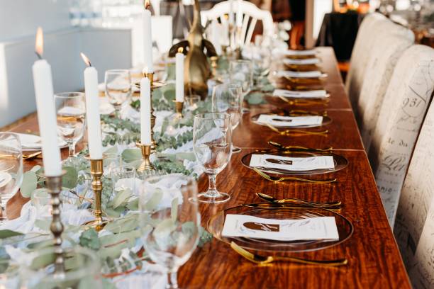 istock Closeup of a decorated wedding table at a restaurant 1452071799