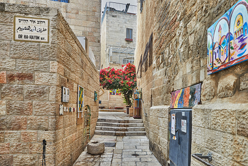 Jerusalem, Israel - November 15, 2022: Ancient Alley in Jewish Quarter, Jerusalem.