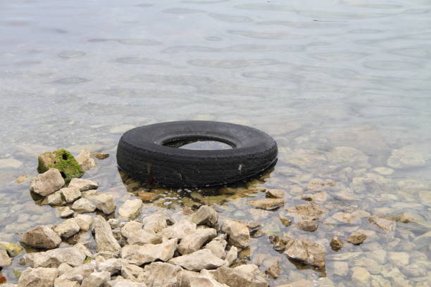 istock an old tire is on the shore 1452074515