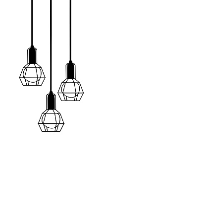Ceiling lamps or Hanging Lamp outline black and white for industrial loft modern and vintage furniture interior of restaurant, living room. Cartoon sketch flat Vector illustration on white blackground.