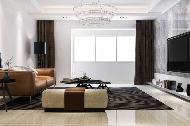 istock 3d rendering loft luxury living room with design chandelier 1452090040
