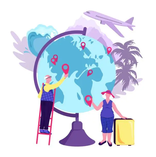 Vector illustration of Low cost airplane flight ticket, vector illustration. Cheap offer for people character concept, template page. Man at business trip