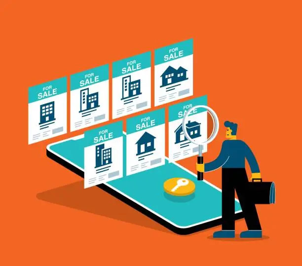 Vector illustration of Home Search - Businessman